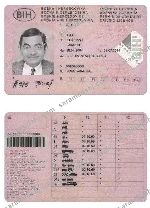BOSNIA AND HERZEGOVINA driving license